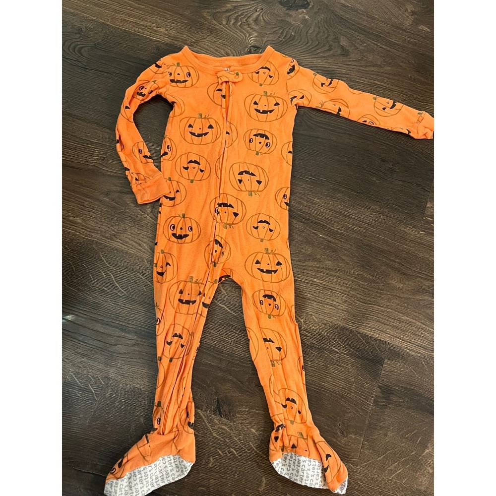 Carters 24M Halloween Pumpkin Footed Pajamas Orange Jack-O-Lantern Sleeper